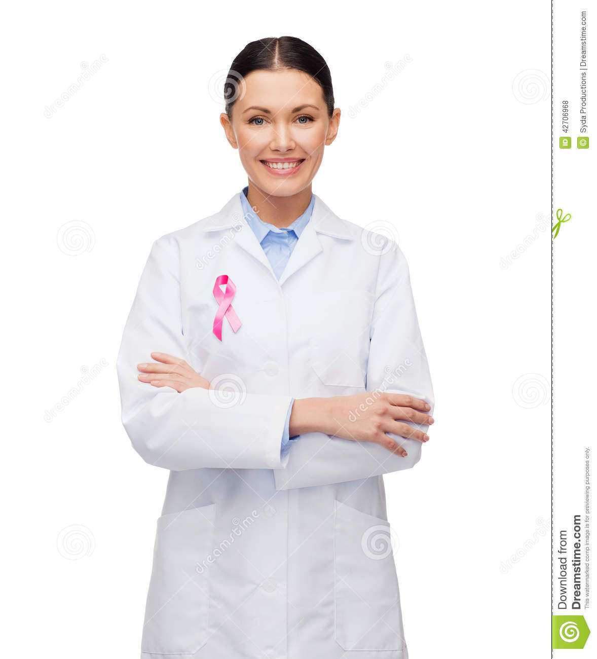 Female Doctor With Breast Cancer Awareness Ribbon Stock ...